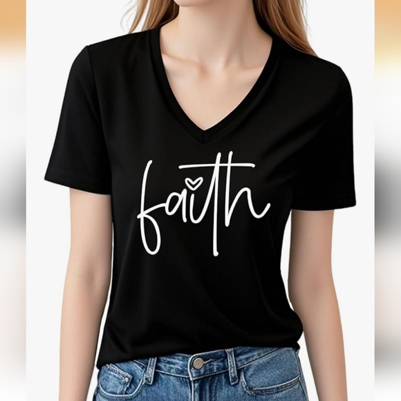 Tops - Faith Graphic V-Neck Tee - Black